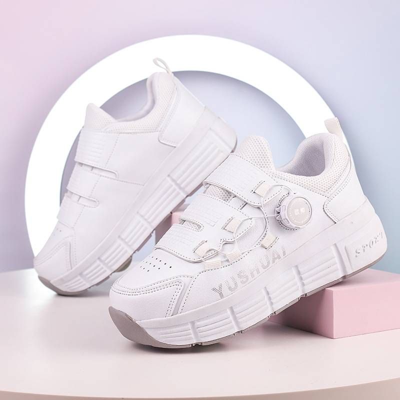 Children's runaway shoes Girls' automatic pulley sneakers Boys' children's mother and child with wheels sneakers Adult double-wheel deformation skates_voghion.com