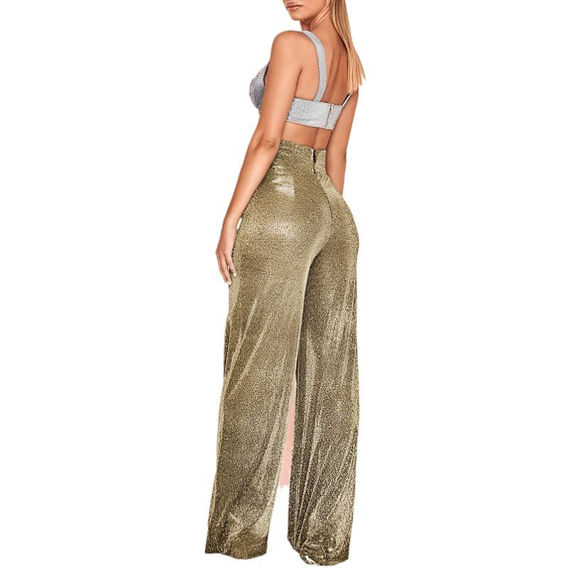 Spring Autumn Women Pants Shiny Solid Color High Waist Ladies Pants Temperament Loose Straight Wide Leg Trousers For Daily Wear_voghion.com