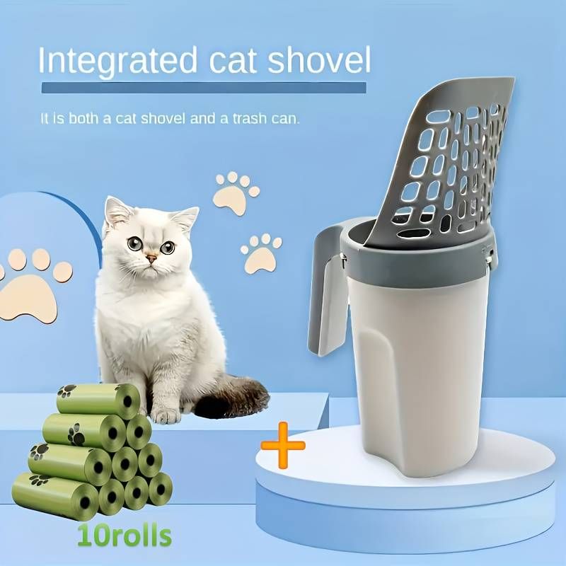Ensemble de 10 pelles à litière de luxe pour chat - Matériau PP durable pour une utilisation durable, tamis à litière efficace avec sac à déchets intégré_voghion.com