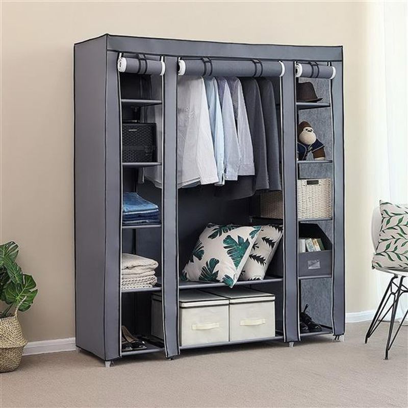 69" Portable Clothes Closet Wardrobe Storage Organizer With Non-Woven Fabric Quick And Easy To Assemble Extra Strong And Durable Gray_voghion.com