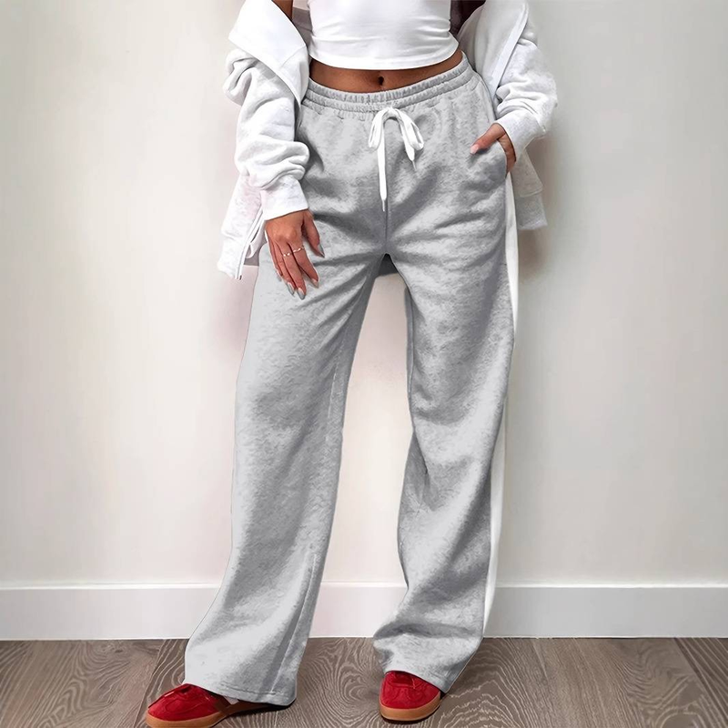 Contrasterende kleurblok joggingbroek voor dames met elastische taille en imitatie trekkoord - comfortabele losse casual broek_voghion.com