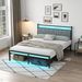 Bed Frame With Charging Station, Metal Platform Bed Frame With Fabric Upholstered Headboard, No Box Spring Needed, Large Under Bed Storage, Non-Slip_voghion.com