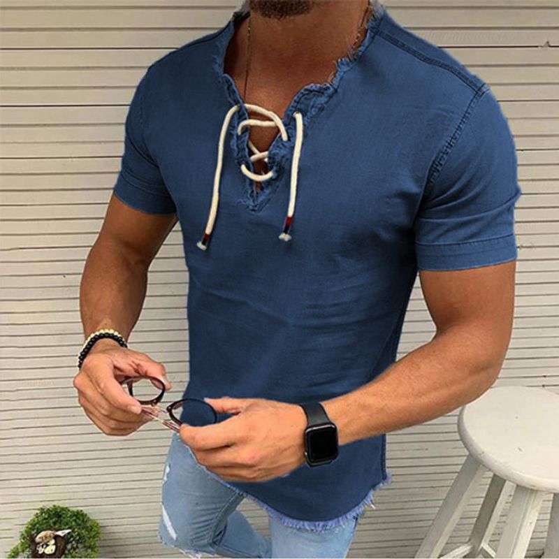 Unschlagbare Qualität 2021 Neues Western Herrenhemd Schnürung Quaste Cowboy T-Shirt Top für Männer_voghion.com