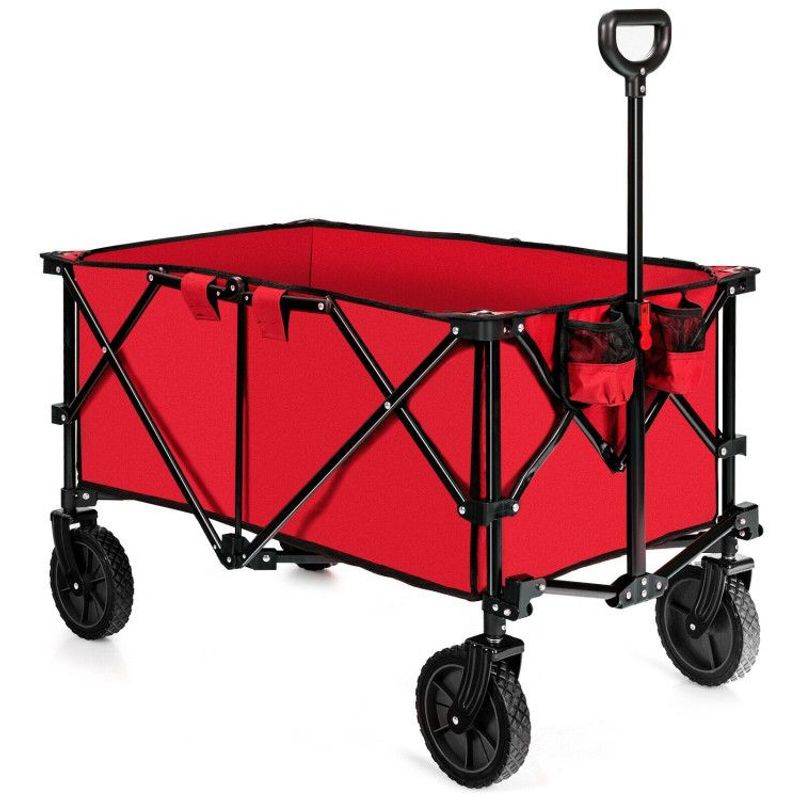 Outdoor Folding Wagon Cart With Adjustable Handle And Universal Wheels_voghion.com