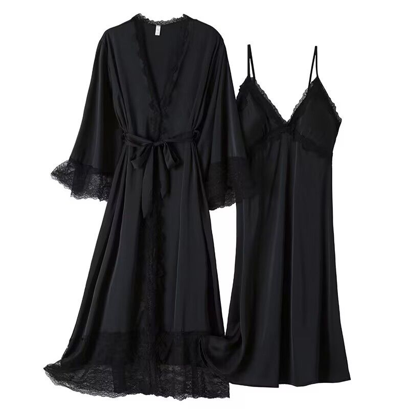 Sexy Nightgown Long Over-the-Knee Lace With Chest Pads, Strap Nightdress, Pure Desire Style Silk_voghion.com