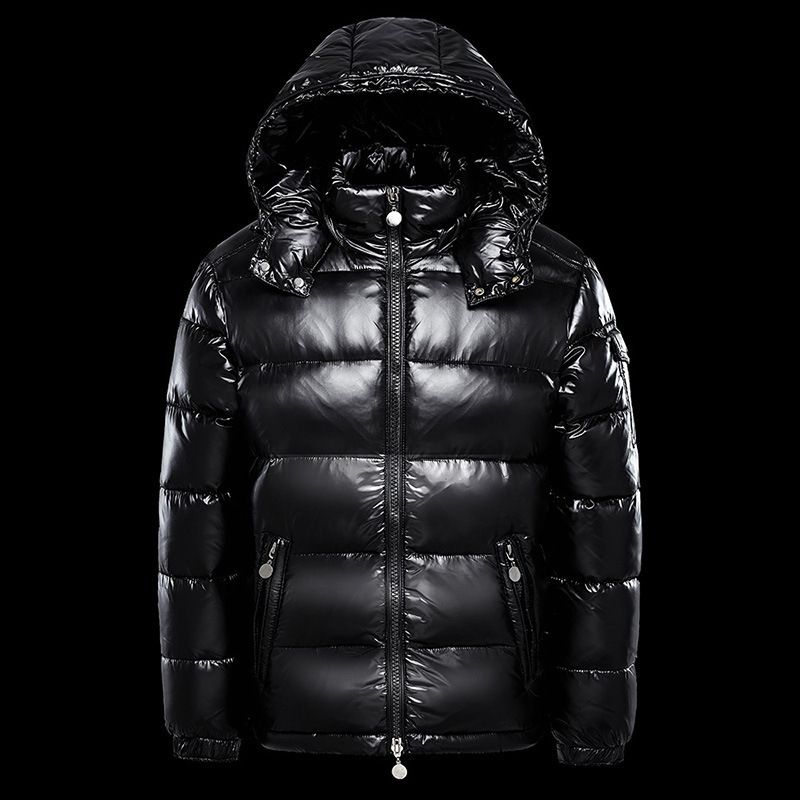 Unisex Black Shiny Puffer Jacket With Hood - Fleece Lined, Oversized Fit, Winter Warm Coat For Men And Women_voghion.com