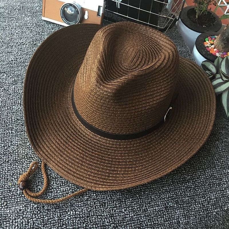Sombrero de vaquero para hombre, sombrero de paja español para mujer, sombrero de playa tejido plegable de ala ancha con protección solar para verano al aire libre_voghion.com