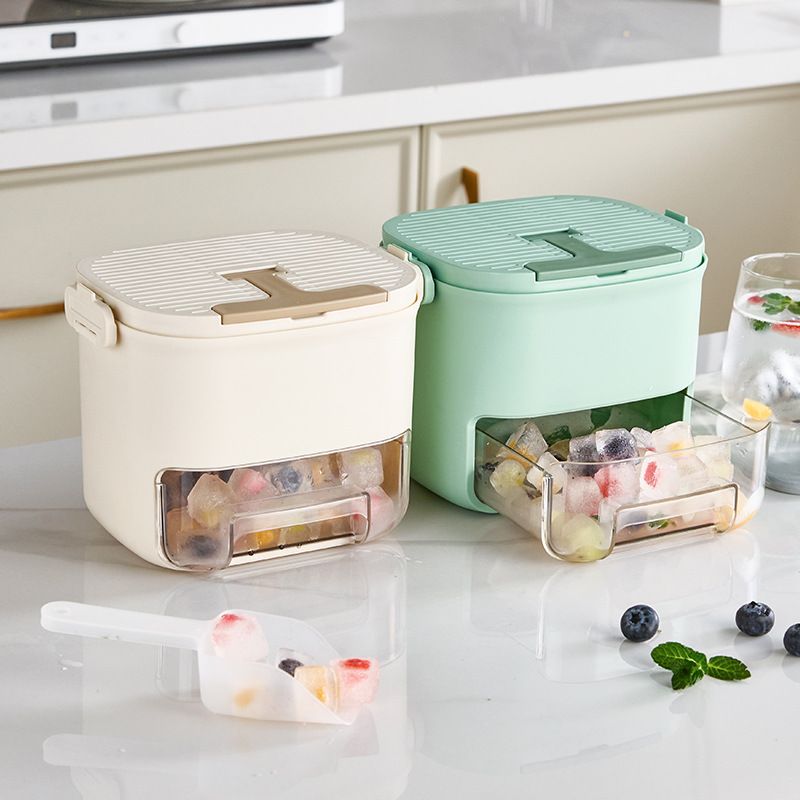 Nuovo contenitore per ghiaccio multistrato per uso domestico con cassetto, macchina per il ghiaccio multiuso, stampo per cubetti di ghiaccio portatile con griglia per ghiaccio pressata_voghion.com