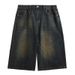Abbigliamento maschile Hong Kong Style Retro Distressed Uomo Pantaloncini in denim larghi a gamba larga alla moda Estate pigro Stile nostalgico Colore Vintage Seven Point_voghion.com