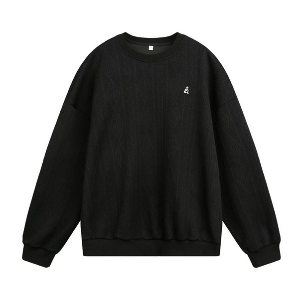 Vintage-Inspired Letter Embroidery Crewneck Sweatshirt For Men - Retro Textured Jacquard Pullover With Contrast Color Design_voghion.com