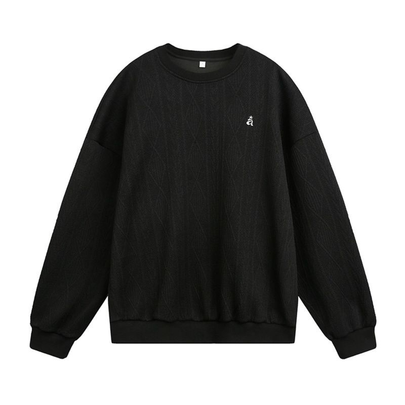 Sweat-shirt ras du cou à lettres brodées d'inspiration vintage pour homme - Pull jacquard texturé rétro avec motif de couleur contrastée_voghion.com