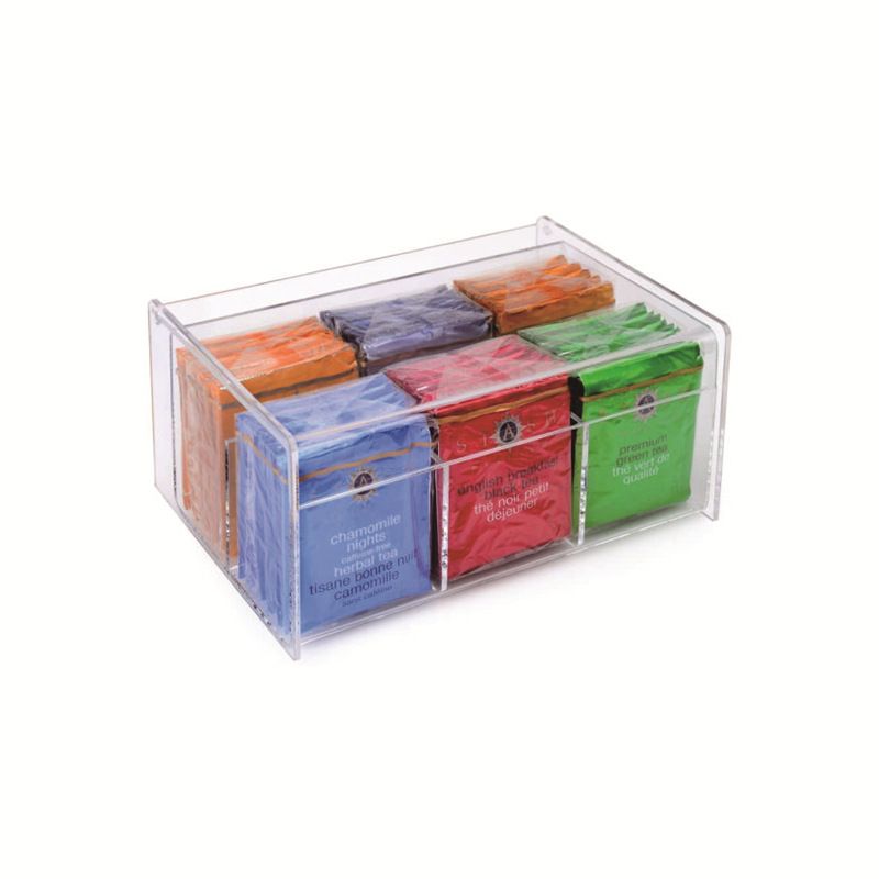 Acrylic Tea Bag Holder Tea Box Coffee Tea Bag Storage and Clear Pantry Organizer for Kitchen with Lid 6-Compartment_voghion.com