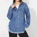 Women's Clothing Distressed Denim Jacket With Beaded Embellishments - Oversized Fit, Long Sleeve, Casual Streetwear For Women (Light Blue, Dark Blue)_voghion.com