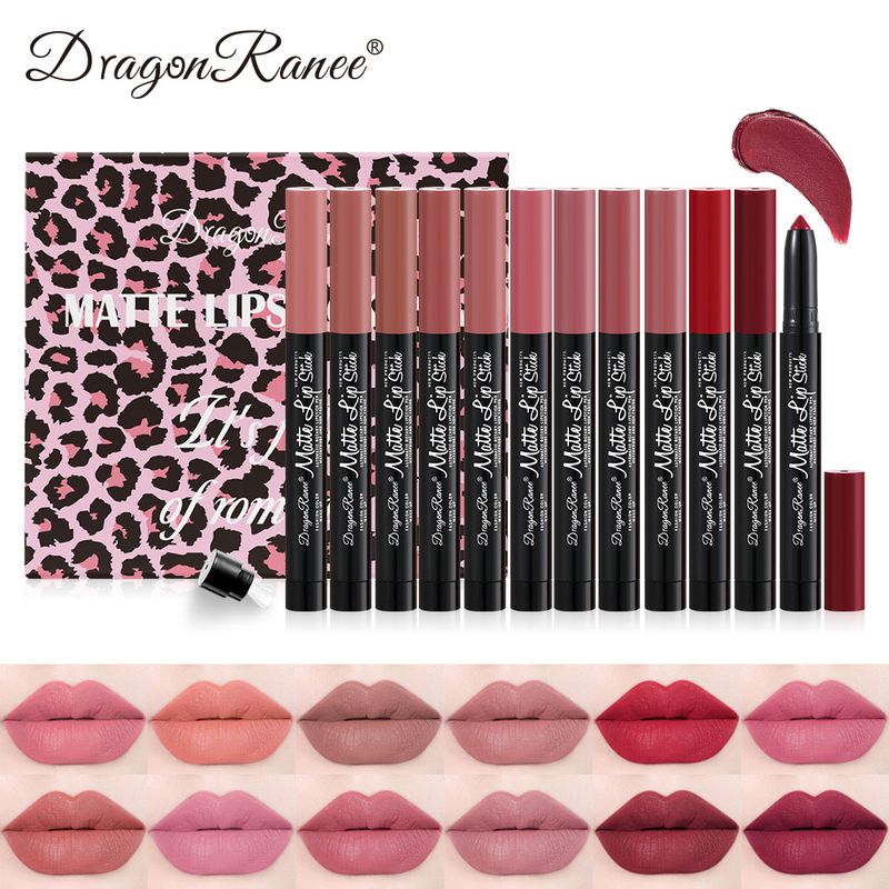 12 Color Lipstick Pen Set Matte Velvet Matte Female Lipstick Pen With Pencil Sharpener Automatic Lip Liner Set_voghion.com