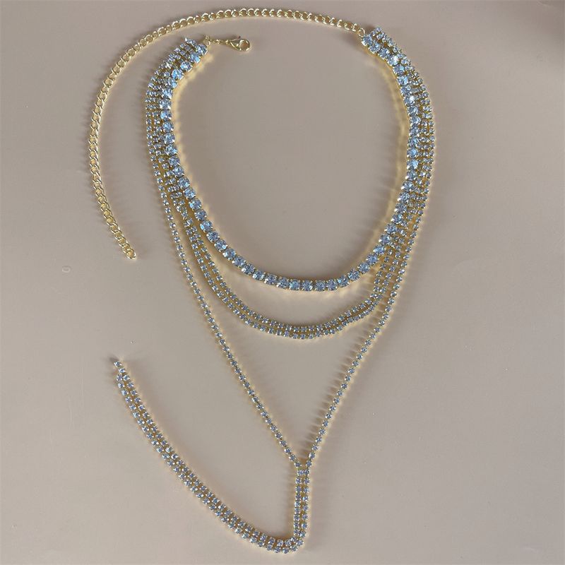 Hot selling multi-laer rhinestone long tassel necklace for women, fashionable and shin crstal collarbone chain_voghion.com