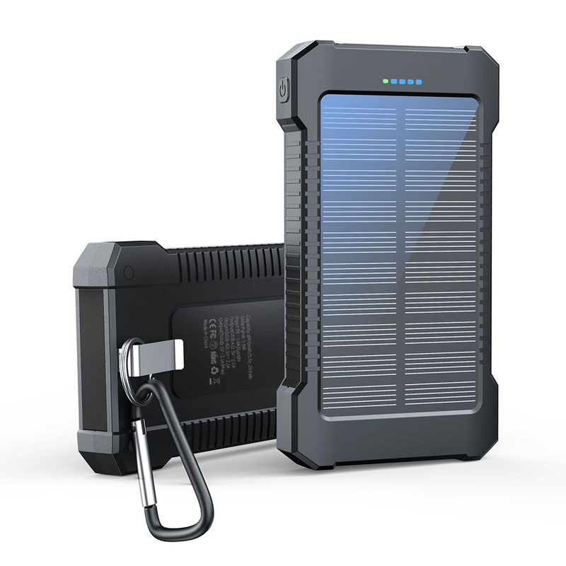 Solar-Powered Portable Charger With Built-In Light, Featuring An 8000mAh High-Capacity Battery Pack, Capable Of Solar Charging And Illumination, Compatible With IPhone_voghion.com