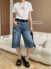 casual Street Style American Ripped Hole High Waist Slimming Straight Leg Five Part Denim Shorts_voghion.com