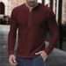 Gestreiftes Henley-Hemd für Herren – Langärmliges Cordhemd zum Zuknöpfen für Freizeit- und Smart-Casual-Kleidung (S-3XL, Gelb/Burgunderrot/Grün/Marineblau)_voghion.com