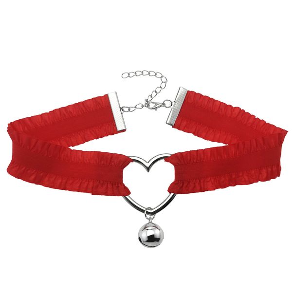 Collana girocollo elastica plissettata con cuore ondulato in pizzo dolce e sexy, stile europeo e americano_voghion.com