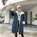 2022 Winter Korean Version Loose Plus Size Women's Lapel Lambswool Denim Jacket Mid Length Plus Velvet Thickened Cotton Coat_voghion.com
