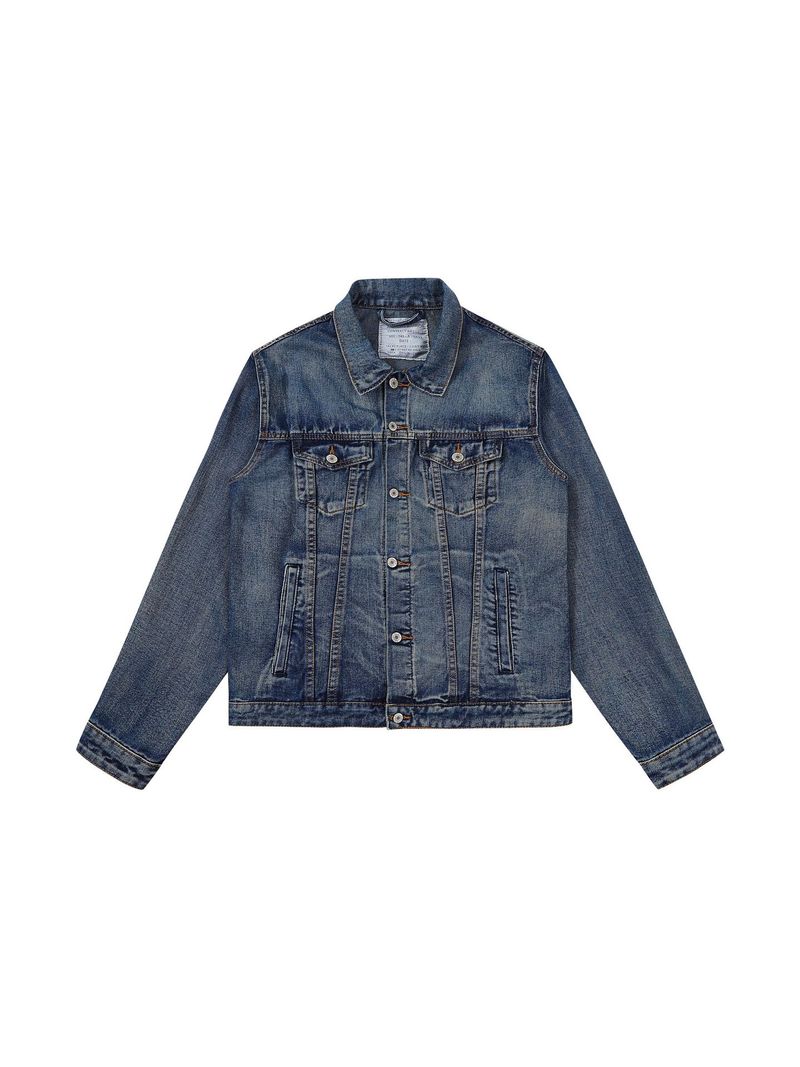 Herrenbekleidung gewaschen blau kurze Denim Retro Jacke Button Down einfach_voghion.com