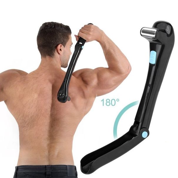 Afeitadora eléctrica para hombres, afeitadora de espalda, depiladora, batería plegable de 180 grados, manual, mango largo, herramienta de eliminación de vello corporal_voghion.com
