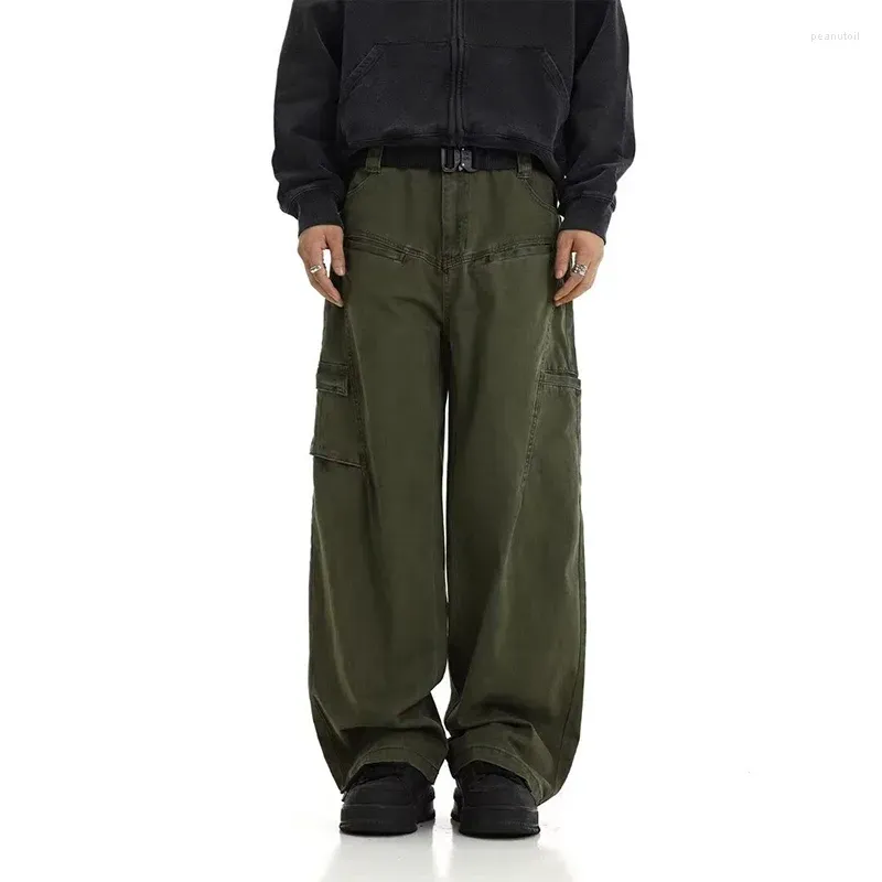Pantaloni da uomo American Vintage pantaloni cargo a gamba larga da uomo a vita alta tinta unita tasche multiple jogging primavera larghi_voghion.com