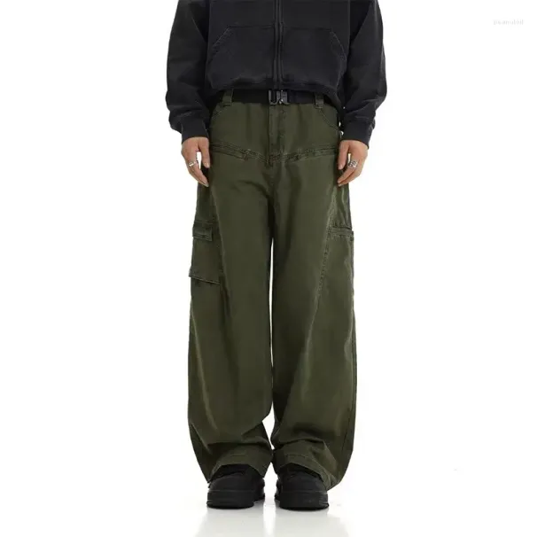Pantaloni da uomo American Vintage pantaloni cargo a gamba larga da uomo a vita alta tinta unita tasche multiple jogging primavera larghi_voghion.com