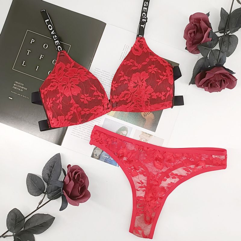  Underwear Set Customized Processing Products Letter Lace Fashion Bra Set Push-Up No Wires_voghion.com