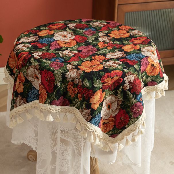 Vintage Broom Lace Tablecloth – Polyester Square Cover For Dining Table, Coffee Table & Desk (Scandinavian Floral, Dustproof, Multiple Sizes)_voghion.com