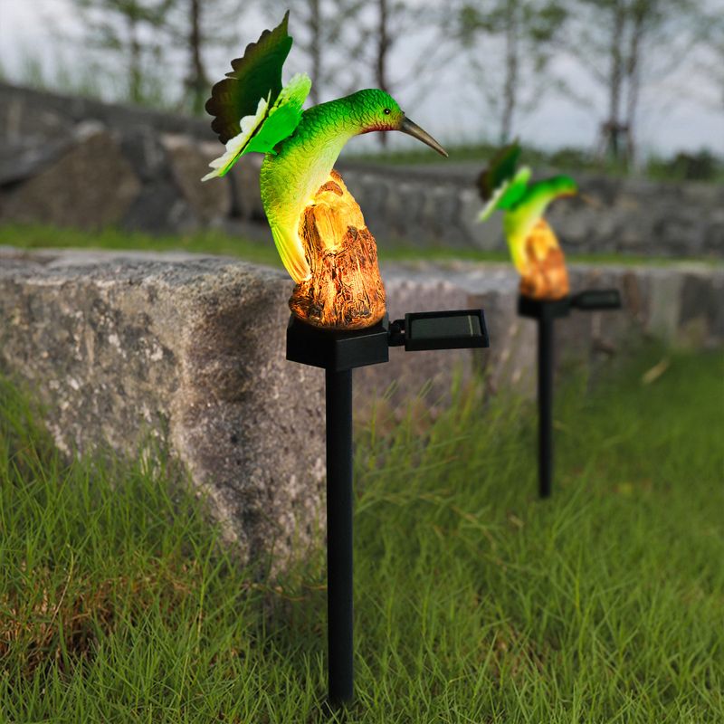 Luci solari da giardino a forma di colibrì - Decorazione da giardino a LED in resina verde per vialetti, prati e patii (durata 6-12 ore, set da 1/3/6)_voghion.com