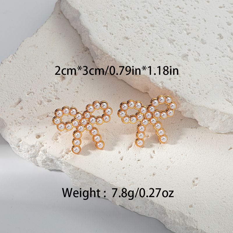 1 paio di orecchini a bottone con fiocco dolce da vacanza in acciaio inossidabile 304 placcati in oro 14K_voghion.com