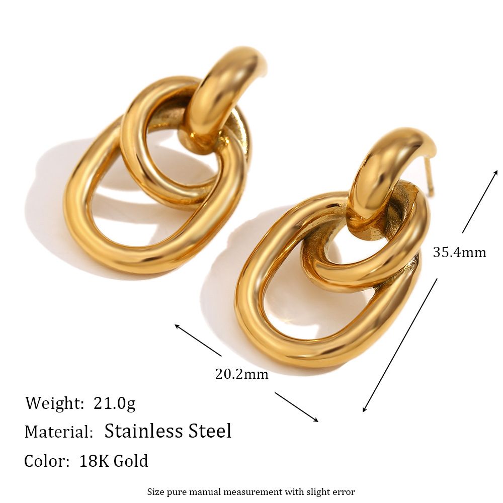 Damenschmuck Mode Nischenpersönlichkeit Ohrringe Edelstahl vergoldet K Gold Französisch O-förmige gewundene geometrische Ohrringe_voghion.com