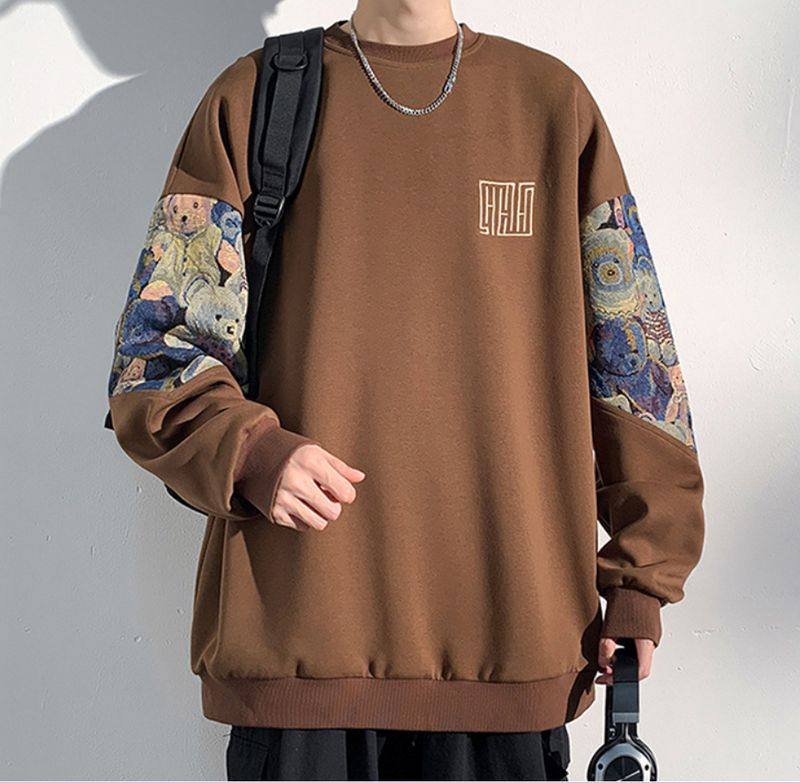 2024 Frühling Herbst neue Herren Rundhals-Kapuzenpullover mit kopfloser Stickerei und Cartoon-Bär-Stickerei, lockere_voghion.com
