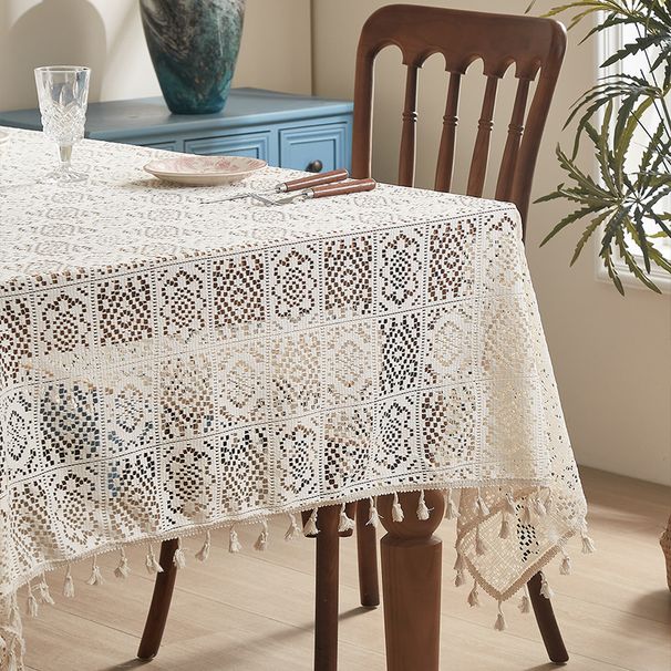 Vintage Crochet Tablecloth – 41% Polyester 59% Cotton Blend, Rectangular Lace Cover With Geometric Diamond Pattern (Multiple Sizes & Colors)_voghion.com