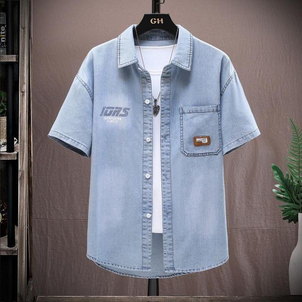 Meeste riided Denimsärk meeste lühikeste varrukatega gradientpüksid täielik komplekt noorte vabaaja poolvarrukatega särgi ülikond meestele_voghion.com