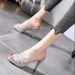High Heeled Slippers, Waterproof Table Sandals, Summer 2025 New Style, Mesh, Rhinestone, Slim Heel, Semi Trailer,_voghion.com