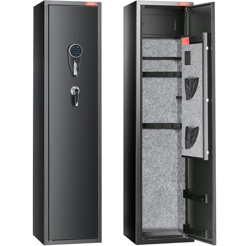 VEVOR 6 Rifles Gun Safe, Rifle Safe With Fingerprint & Digital Keypad Lock, Gun Storage Cabinet For Shotguns With Built-in Storage Locker, Removable Storage Shelf For Home Long Gun And Pistols_voghion.com