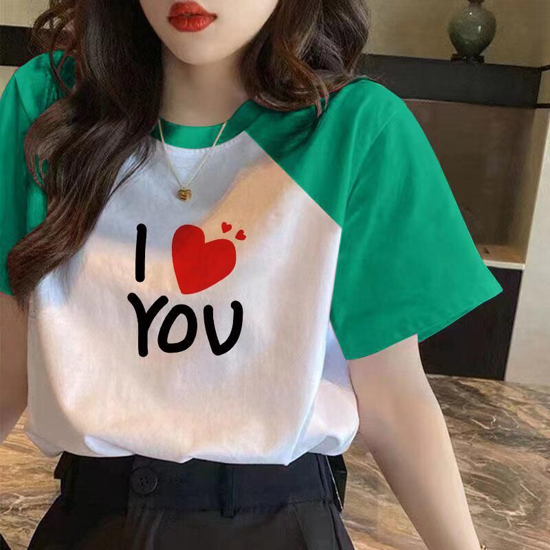 [100% cotone] Maglietta estiva in stile coreano con scollo rotondo e raglan, 2024, in puro cotone, taglie forti, casual, ampia, a maniche corte_voghion.com