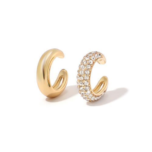 Orecchini unisex a forma di C, alla moda, colorati, in lega di zirconi, con clip, esagerati e lucidi, con diamanti per donna._voghion.com