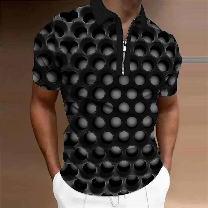 2023 Summer casual short-sleeved Polo shirt business casual lapel buckle 3D printed fashion Polo shirt men's style_voghion.com