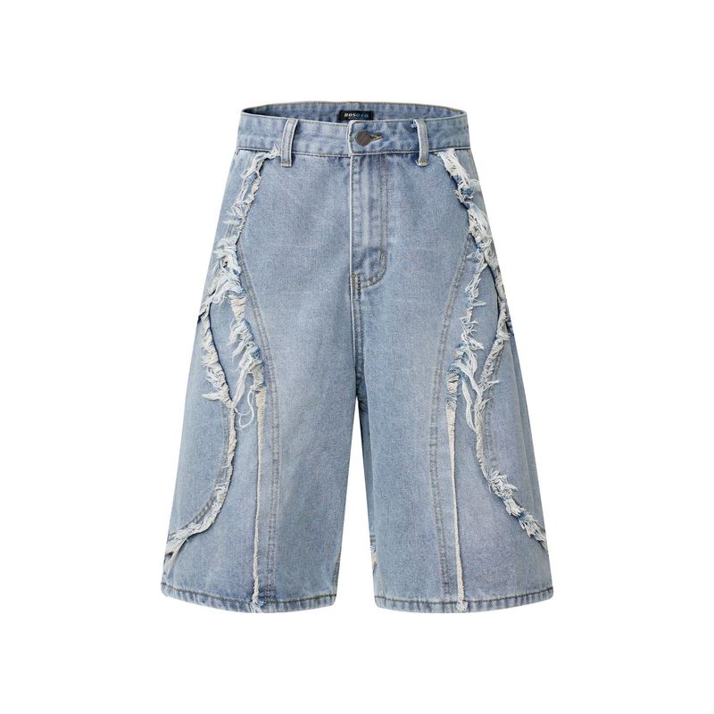 2025 Pantaloncini in denim sfilacciati vintage alla moda, estivi, larghi e dritti, di media lunghezza_voghion.com