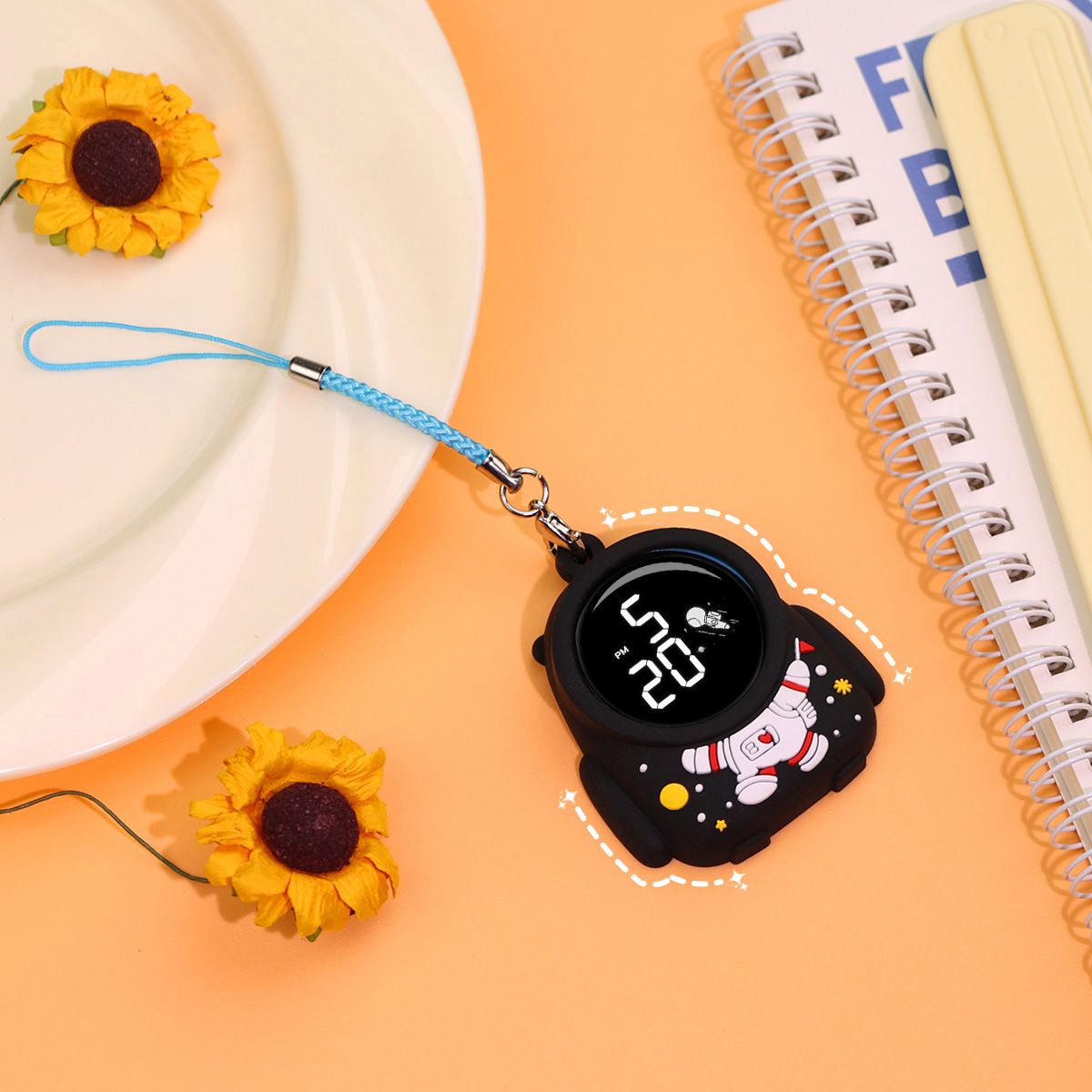 Cartoon Glowing Backpack Astronaut Keychain Hanging Rope Clock Style Fashionable And Creative Student Cute Backpack Hanging Watch_voghion.com