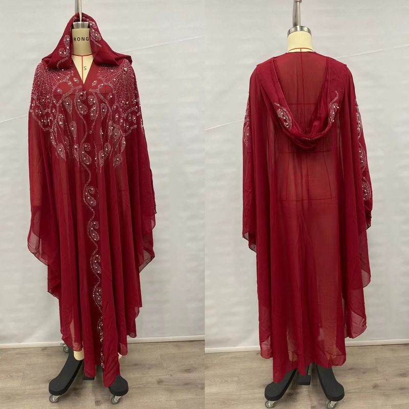 Heißer Verkauf Strass Perlen Lange Robe Muslimischen Schal Mit Kapuze Cape Kleid Fledermausärmel_voghion.com