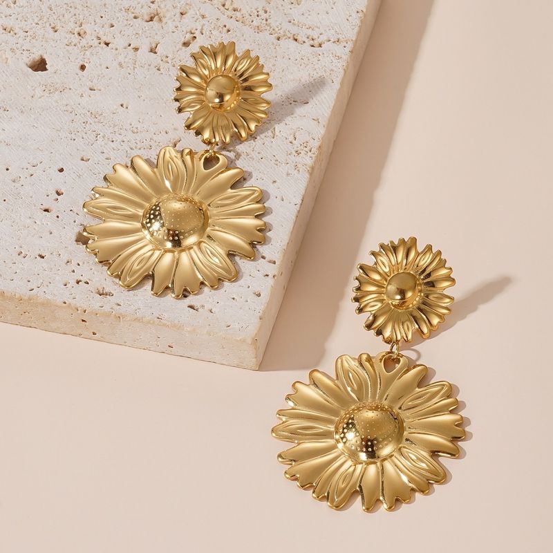 Mittleren Antiken Vintage Western Suower Retro Ohrringe Überzogen Mit Echtem Gold Elegante Schmuck_voghion.com