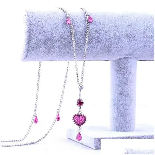Catene per l'ombelico con ciondolo a forma di cuore di pesca a goccia, con anello con catena per la vita, strass, piercing all'ombelico, gioielli per il corpo_voghion.com