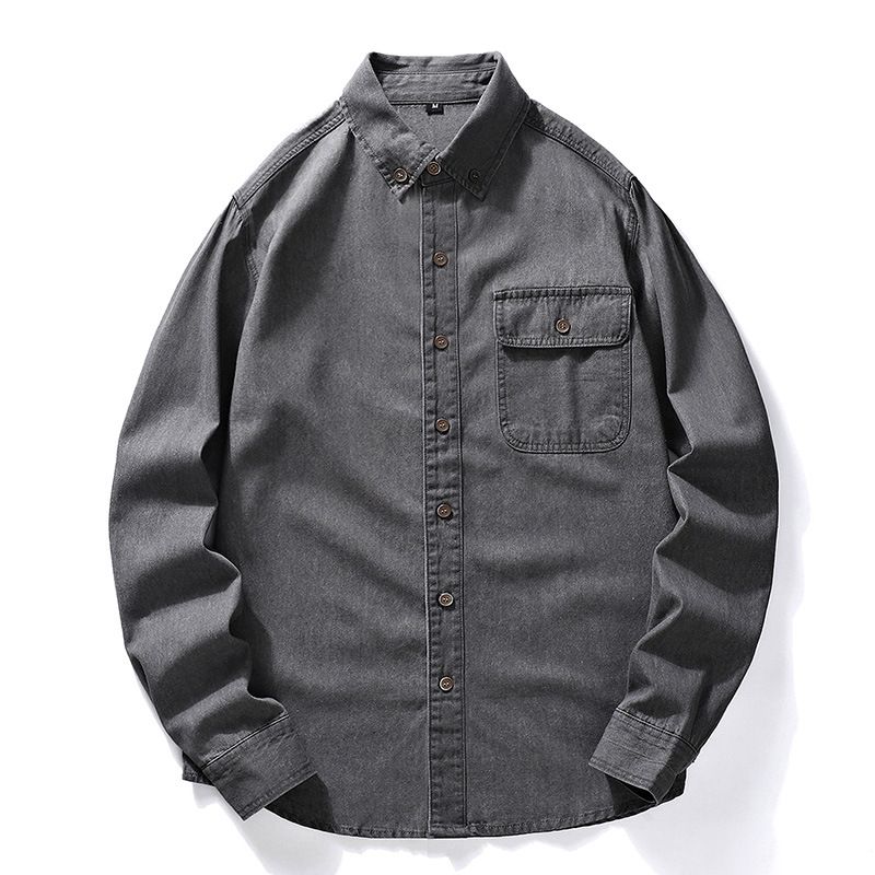 Commerce extérieur Printemps et Automne Couleur unie Mince Chemise simple Casual Workwear Denim Chemise à manches longues Manteau pour hommes Transfrontalier_voghion.com