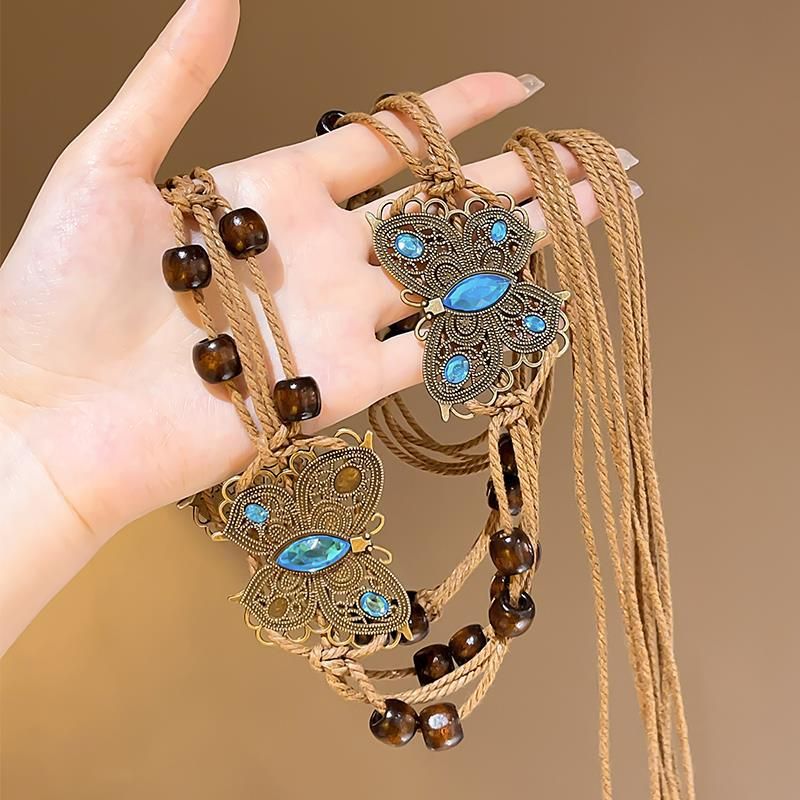 Cintura a catena con farfalla in stile bohémien per donna, accessorio con corda per la vita in stile etnico per abiti estivi da vacanza._voghion.com