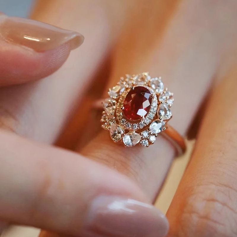 High-end Exquisite Red Diamond Hollow For Women, Ultra Beautiful French Minimalist Open Index Finger Ring, High_voghion.com