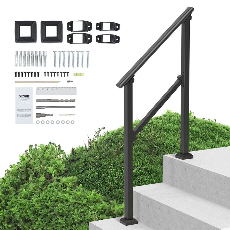 VEVOR 2-3 Handrails For Outdoor For Seniors Porch Deck Black Square Tube Steel_voghion.com